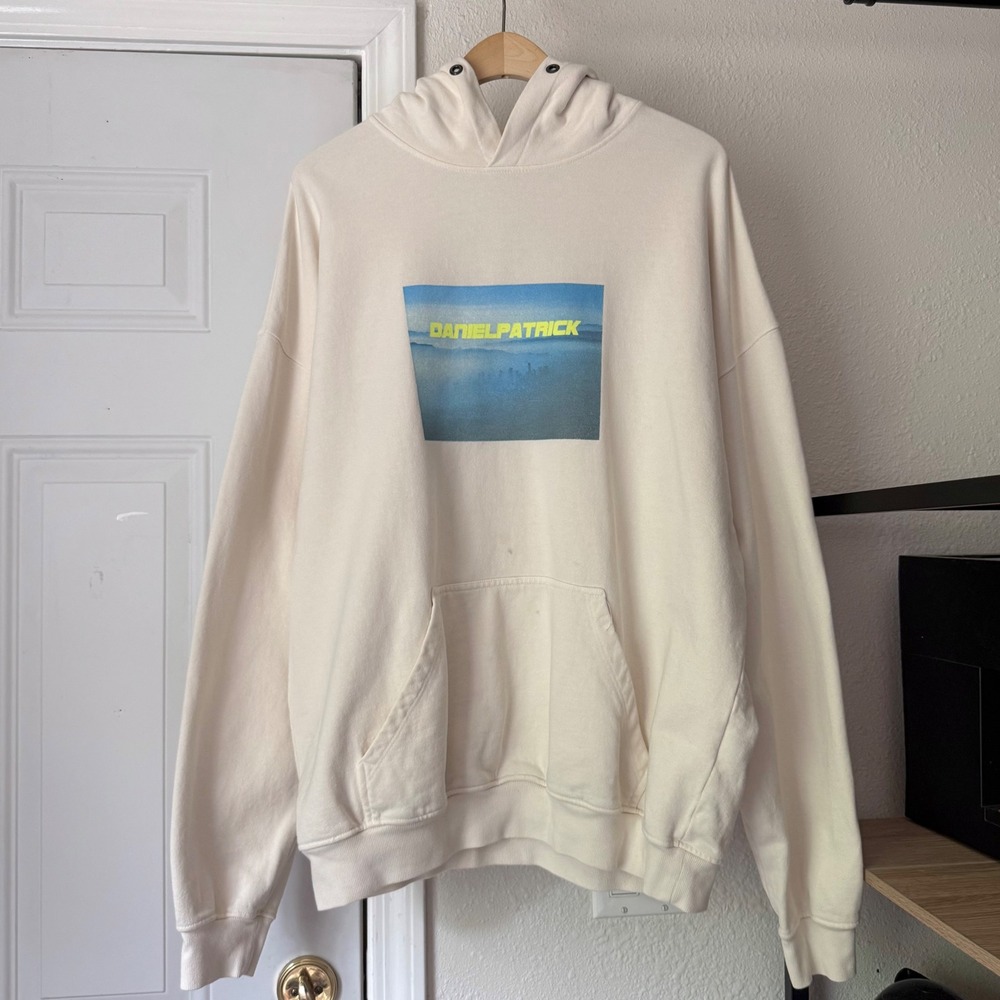 DANIEL PATRICK off white logo graphic kangaroo cotton long sleeve hoodie sweater